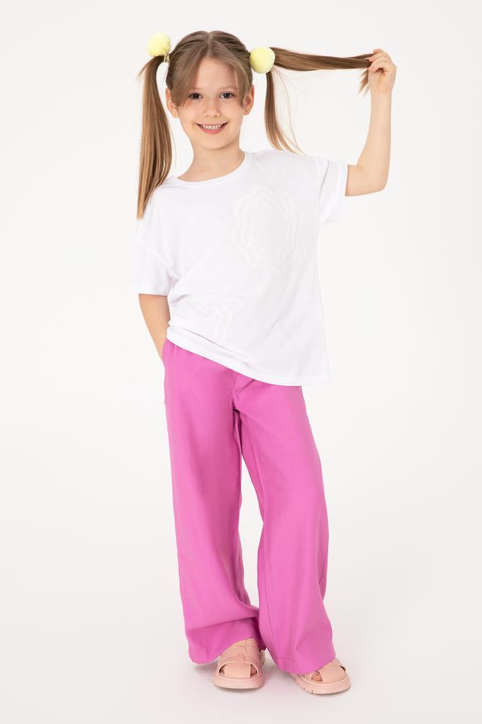 Kız Çocuk Fuşya Loose Fit Modal Karışımlı Kanvas Pantolon