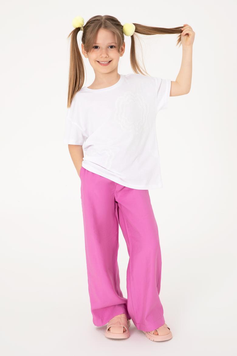 Kız Çocuk Fuşya Loose Fit Modal Karışımlı Kanvas Pantolon