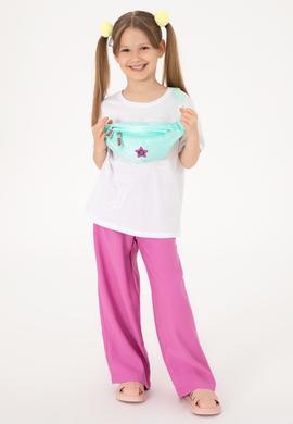 Kız Çocuk Fuşya Loose Fit Modal Karışımlı Kanvas Pantolon - 50309120020