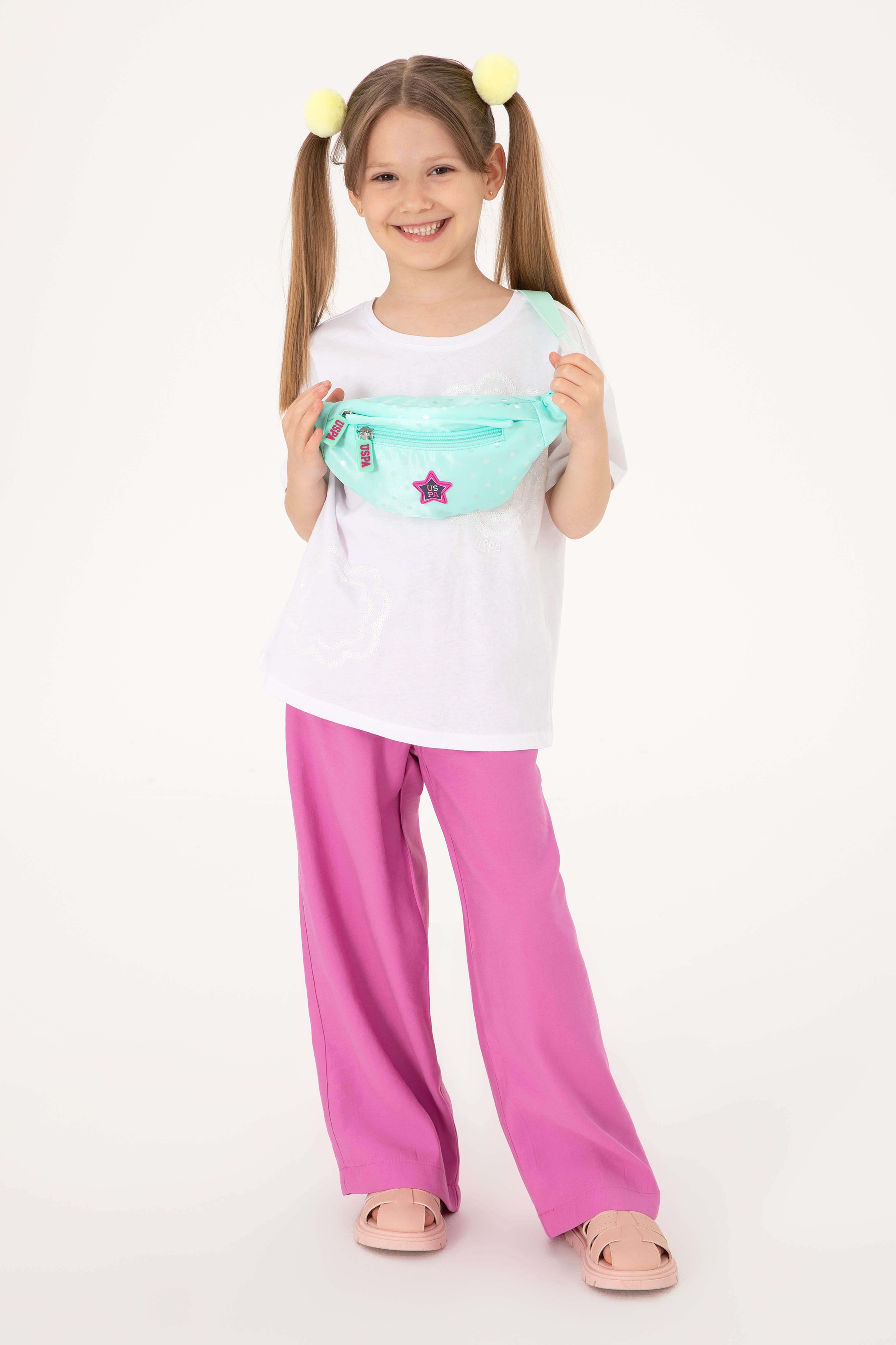 Kız Çocuk Fuşya Loose Fit Modal Karışımlı Kanvas Pantolon