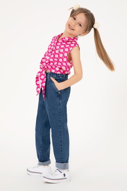 Kız Çocuk Açık Mavi Carrot Fit Jean Pantolon