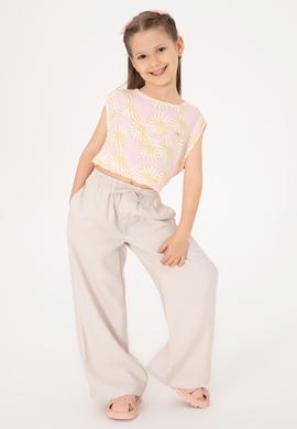 Kız Çocuk Bej Loose Fit Modal Karışımlı Kanvas Pantolon - 50309120011