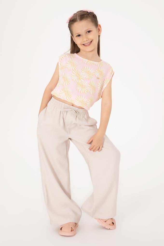 Kız Çocuk Bej Loose Fit Modal Karışımlı Kanvas Pantolon