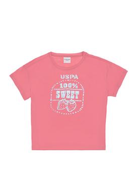 Kız Çocuk Pembe Bisiklet Yaka Çilek Baskılı Pamuk Tişört - 50306186003