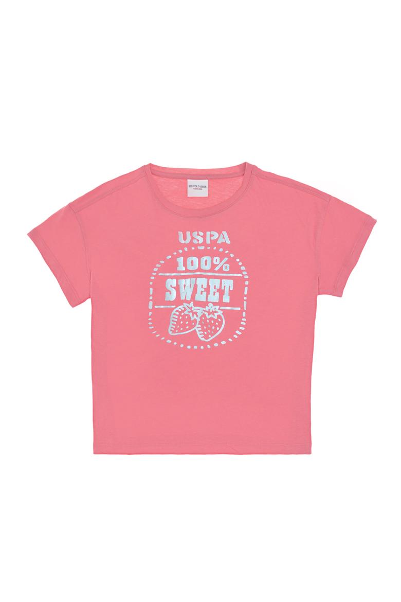 Kız Çocuk Pembe Bisiklet Yaka Çilek Baskılı Pamuk Tişört - 50306186003