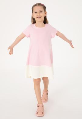 Kız Çocuk Açık Pembe Bisiklet Yaka Kısa Kol Örme Elbise - 50306268028