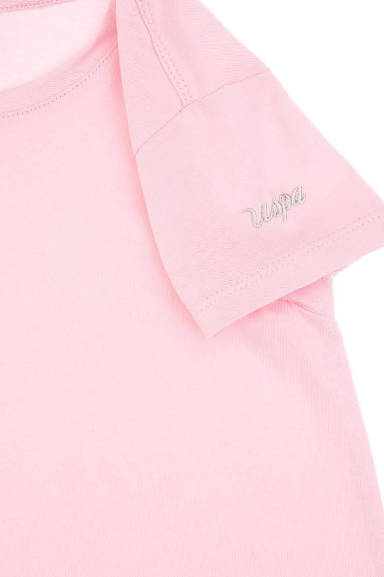 Kız Çocuk Açık Pembe Bisiklet Yaka Kısa Kol Örme Elbise - 50306268028