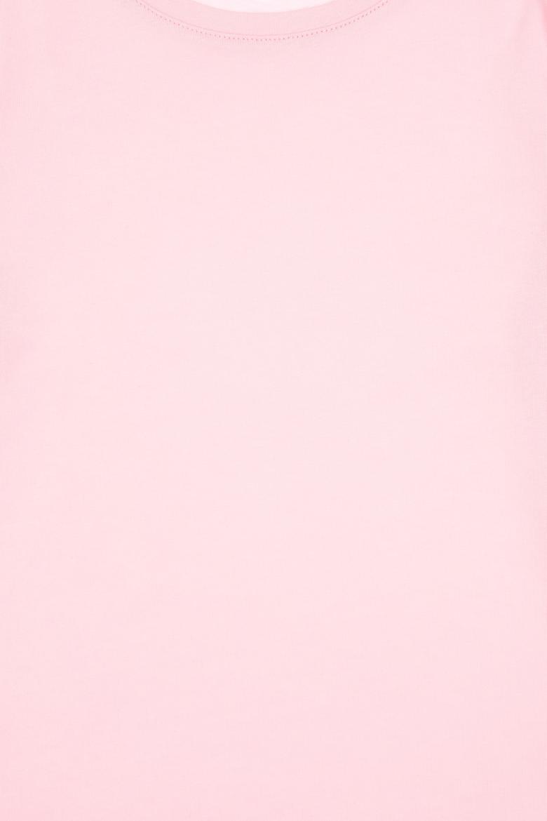 Kız Çocuk Açık Pembe Bisiklet Yaka Kısa Kol Örme Elbise - 50306268028