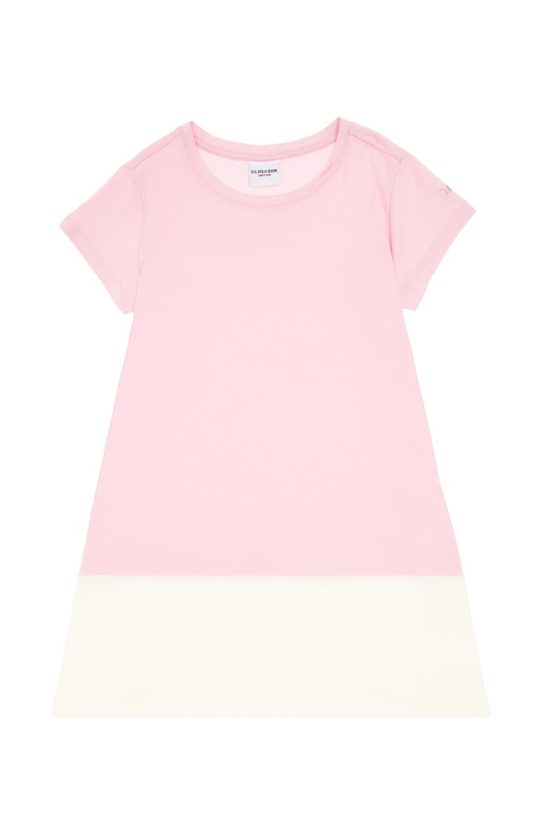 Kız Çocuk Açık Pembe Bisiklet Yaka Kısa Kol Örme Elbise - 50306268028