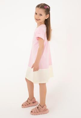 Kız Çocuk Açık Pembe Bisiklet Yaka Kısa Kol Örme Elbise - 50306268028