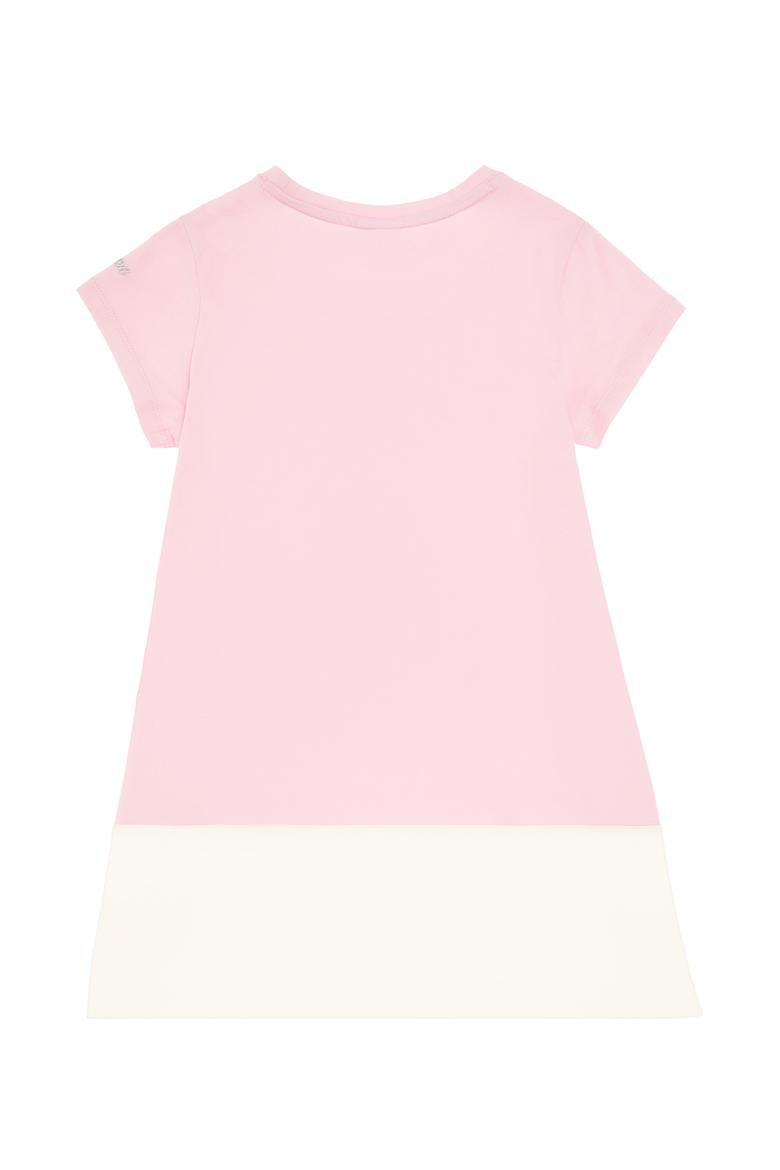 Kız Çocuk Açık Pembe Bisiklet Yaka Kısa Kol Örme Elbise - 50306268028