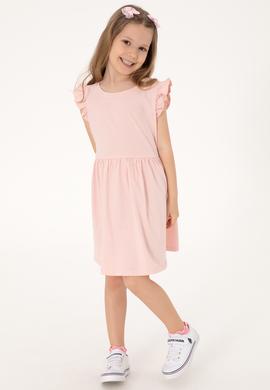 Kız Çocuk Pudra Fırfır Kollu Bisiklet Yaka Pamuk Örme Elbise - 50306281007