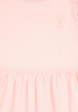 Kız Çocuk Pudra Fırfır Kollu Bisiklet Yaka Pamuk Örme Elbise - 50306281007