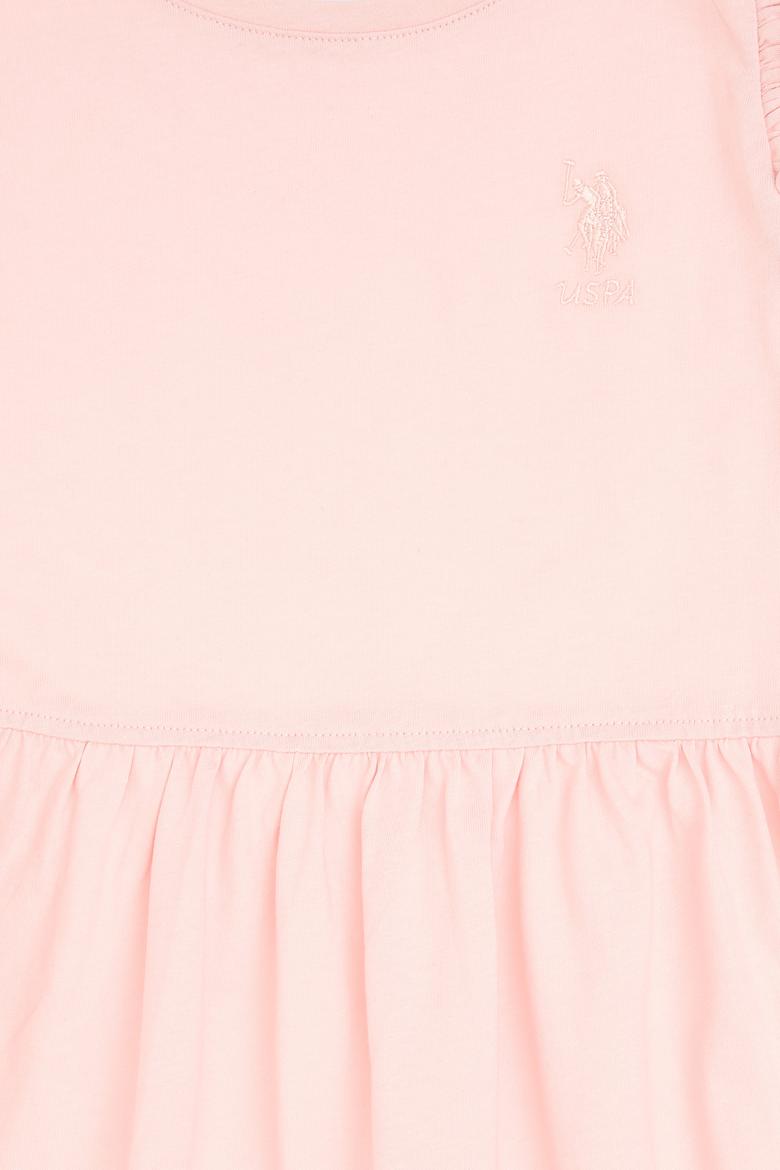 Kız Çocuk Pudra Fırfır Kollu Bisiklet Yaka Pamuk Örme Elbise - 50306281007