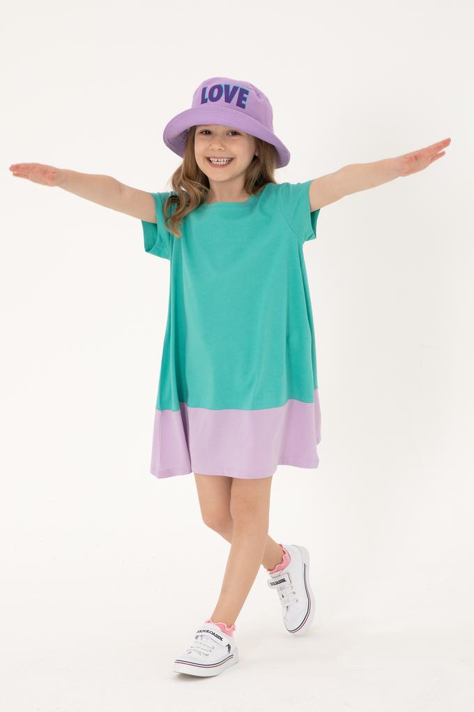 Kız Çocuk Mint Bisiklet Yaka Kısa Kol Örme Elbise