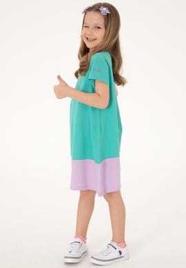 Kız Çocuk Mint Bisiklet Yaka Kısa Kol Örme Elbise - 50306268013