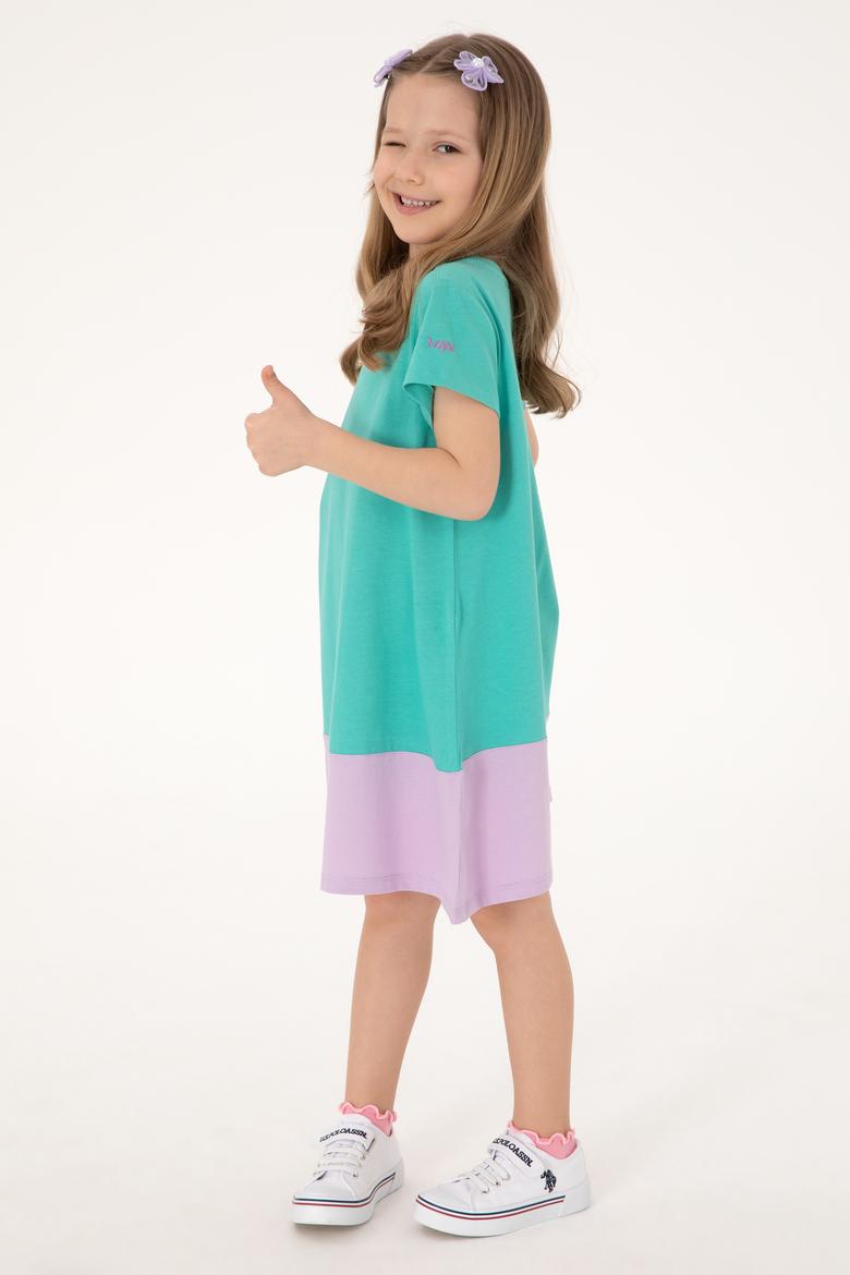 Kız Çocuk Mint Bisiklet Yaka Kısa Kol Örme Elbise - 50306268013