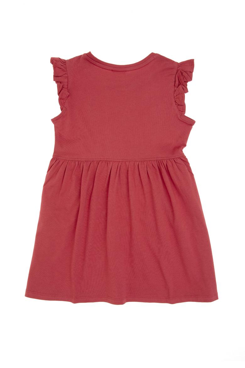 Kız Çocuk Vişne Fırfır Kollu Bisiklet Yaka Pamuk Örme Elbise - 50306281016