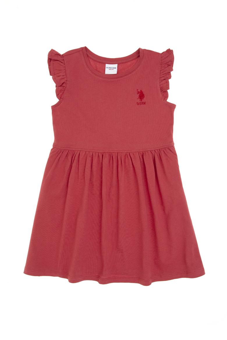 Kız Çocuk Vişne Fırfır Kollu Bisiklet Yaka Pamuk Örme Elbise - 50306281016