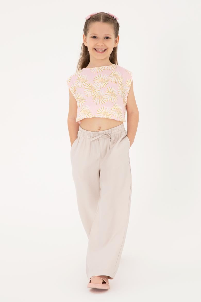 Kız Çocuk Açık Pembe Çiçek Desenli Kolsuz Gömlek - 50306603001