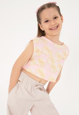 Kız Çocuk Açık Pembe Çiçek Desenli Kolsuz Gömlek - 50306603001