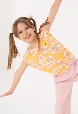 Kız Çocuk Turuncu Çiçek Desenli Kolsuz Gömlek - 50306603015