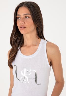 Kadın Beyaz Kolsuz Bisiklet Yaka Tişört - 50305609022