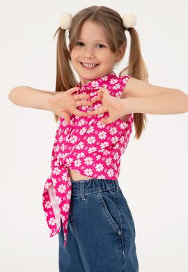 Kız Çocuk Fuşya Çiçek Desenli Bağlamalı Kolsuz Gömlek - 50306580010