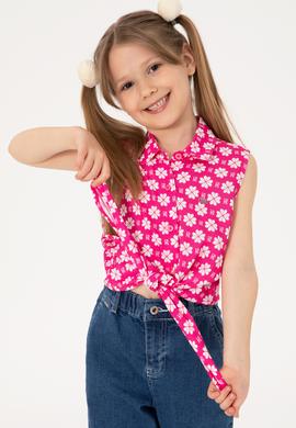 Kız Çocuk Fuşya Çiçek Desenli Bağlamalı Kolsuz Gömlek - 50306580010