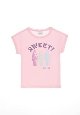 Kız Çocuk Açık Pembe Bisiklet Yaka Dondurma Baskılı Pamuk Tişört - 50306169010