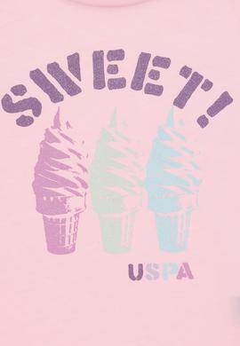 Kız Çocuk Açık Pembe Bisiklet Yaka Dondurma Baskılı Pamuk Tişört - 50306169010