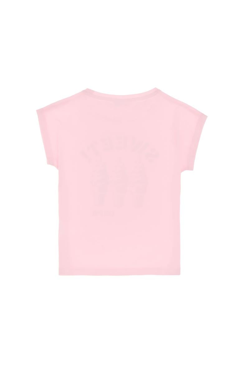 Kız Çocuk Açık Pembe Bisiklet Yaka Dondurma Baskılı Pamuk Tişört - 50306169010