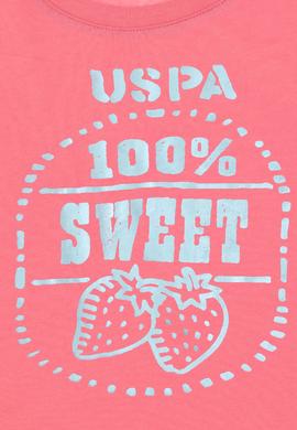 Kız Çocuk Pembe Bisiklet Yaka Çilek Baskılı Pamuk Tişört - 50306186003