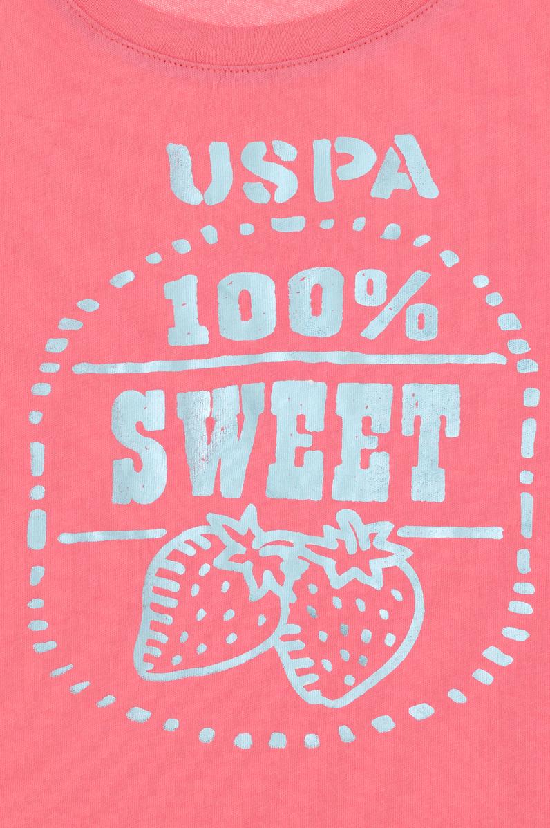 Kız Çocuk Pembe Bisiklet Yaka Çilek Baskılı Pamuk Tişört