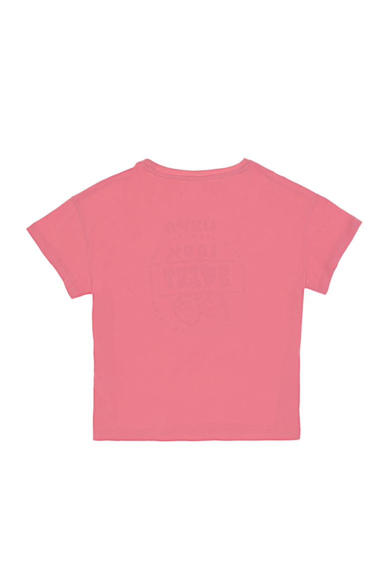 Kız Çocuk Pembe Bisiklet Yaka Çilek Baskılı Pamuk Tişört - 50306186003