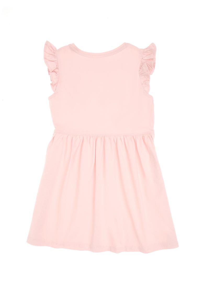 Kız Çocuk Pudra Fırfır Kollu Bisiklet Yaka Pamuk Örme Elbise - 50306281007