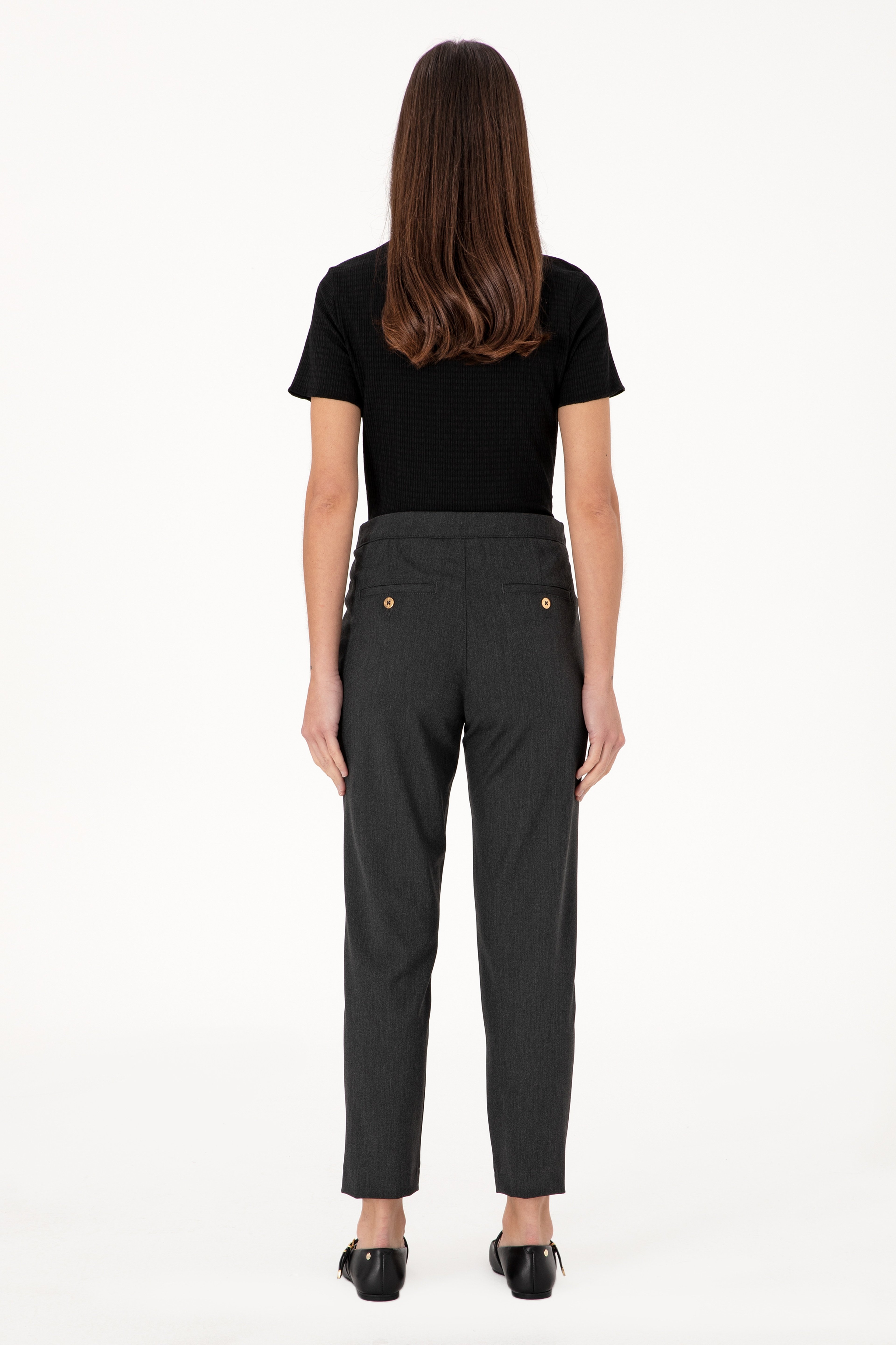 Kadın Antrasit Carrot High Waist Fit Kanvas Pantolon - Image 4
