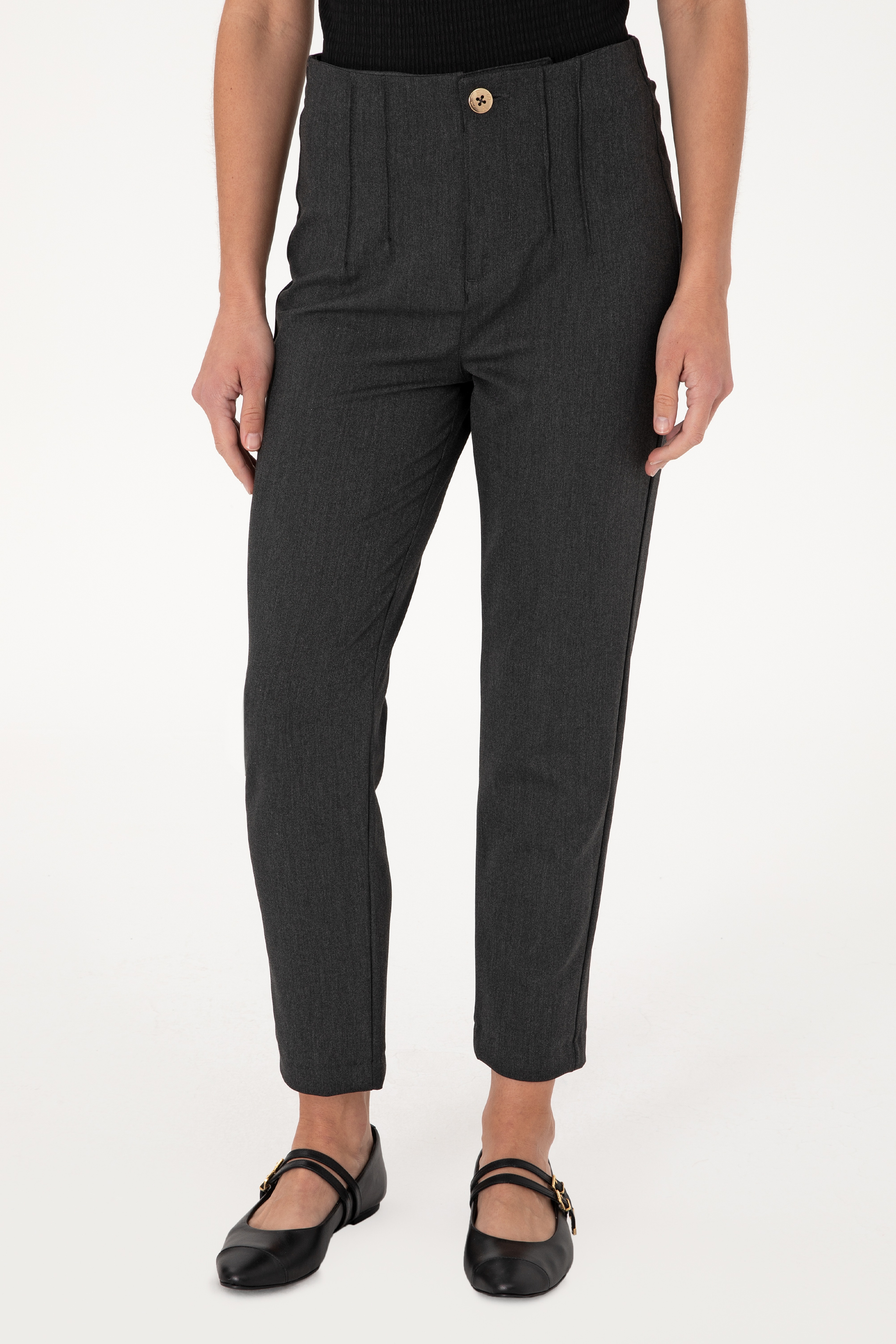 Kadın Antrasit Carrot High Waist Fit Kanvas Pantolon - Image 2
