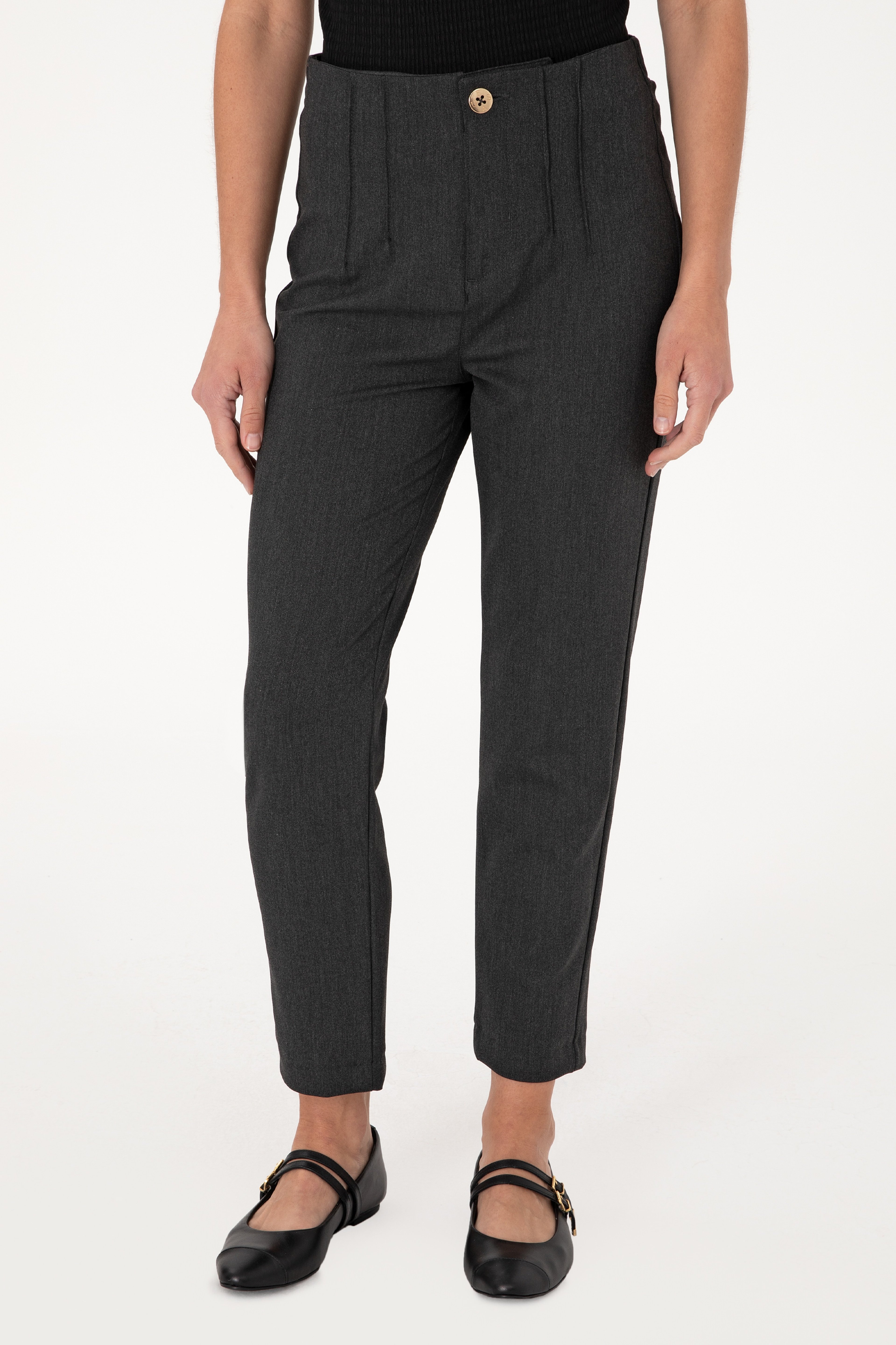 Kadın Antrasit Carrot High Waist Fit Kanvas Pantolon