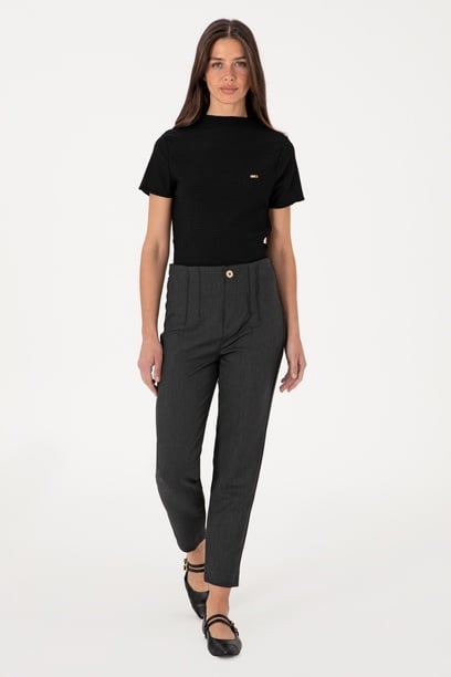 Kadın Antrasit Carrot High Waist Fit Kanvas Pantolon
