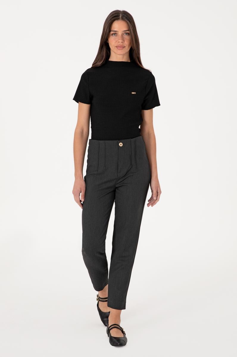 Kadın Antrasit Carrot High Waist Fit Kanvas Pantolon