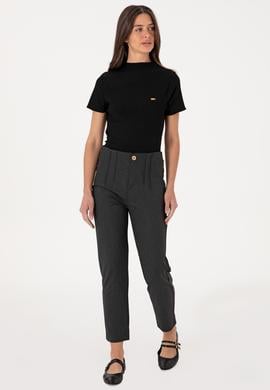 Kadın Antrasit Carrot High Waist Fit Kanvas Pantolon - 50309121004