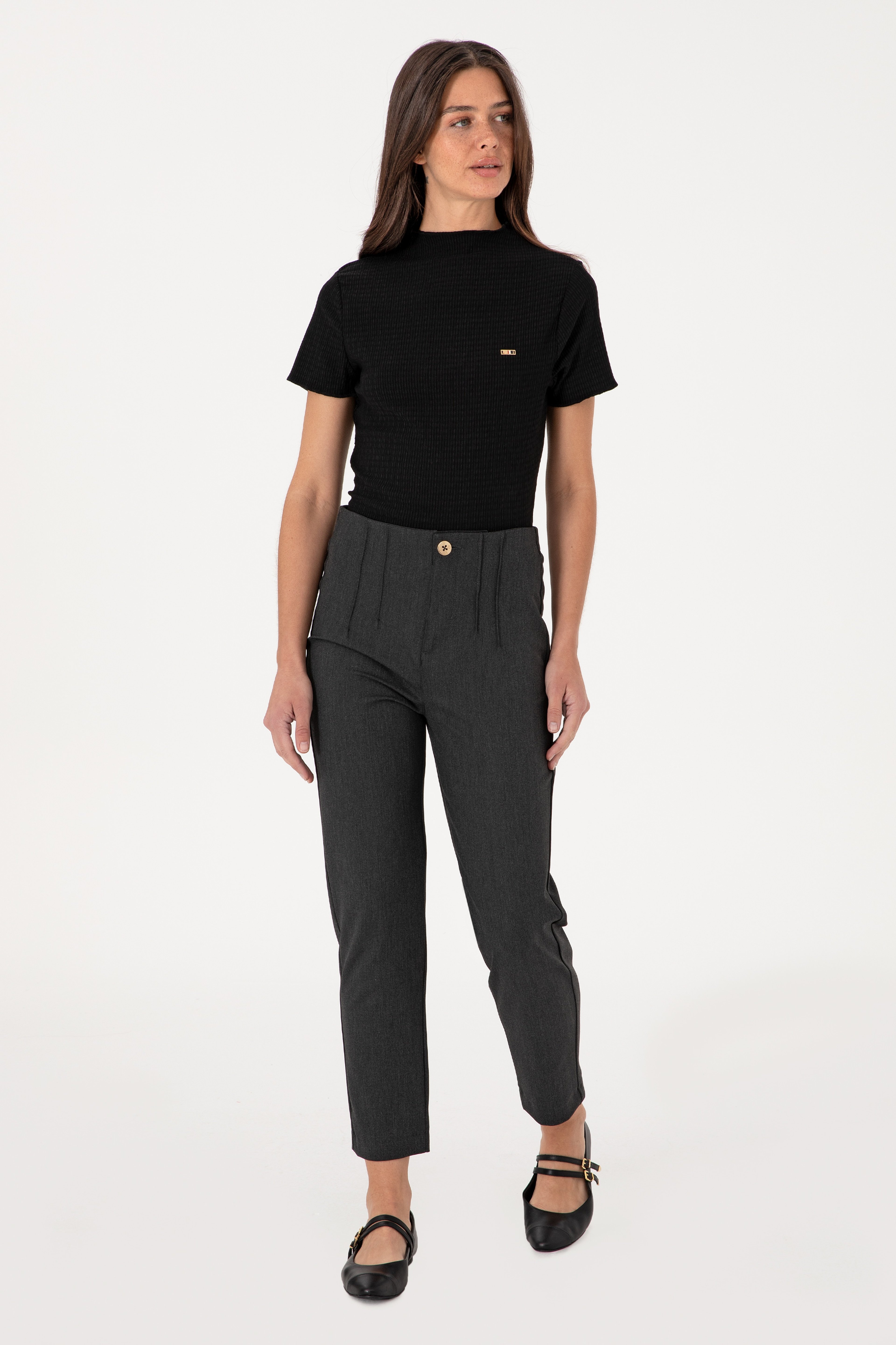 Kadın Antrasit Carrot High Waist Fit Kanvas Pantolon - Image 3