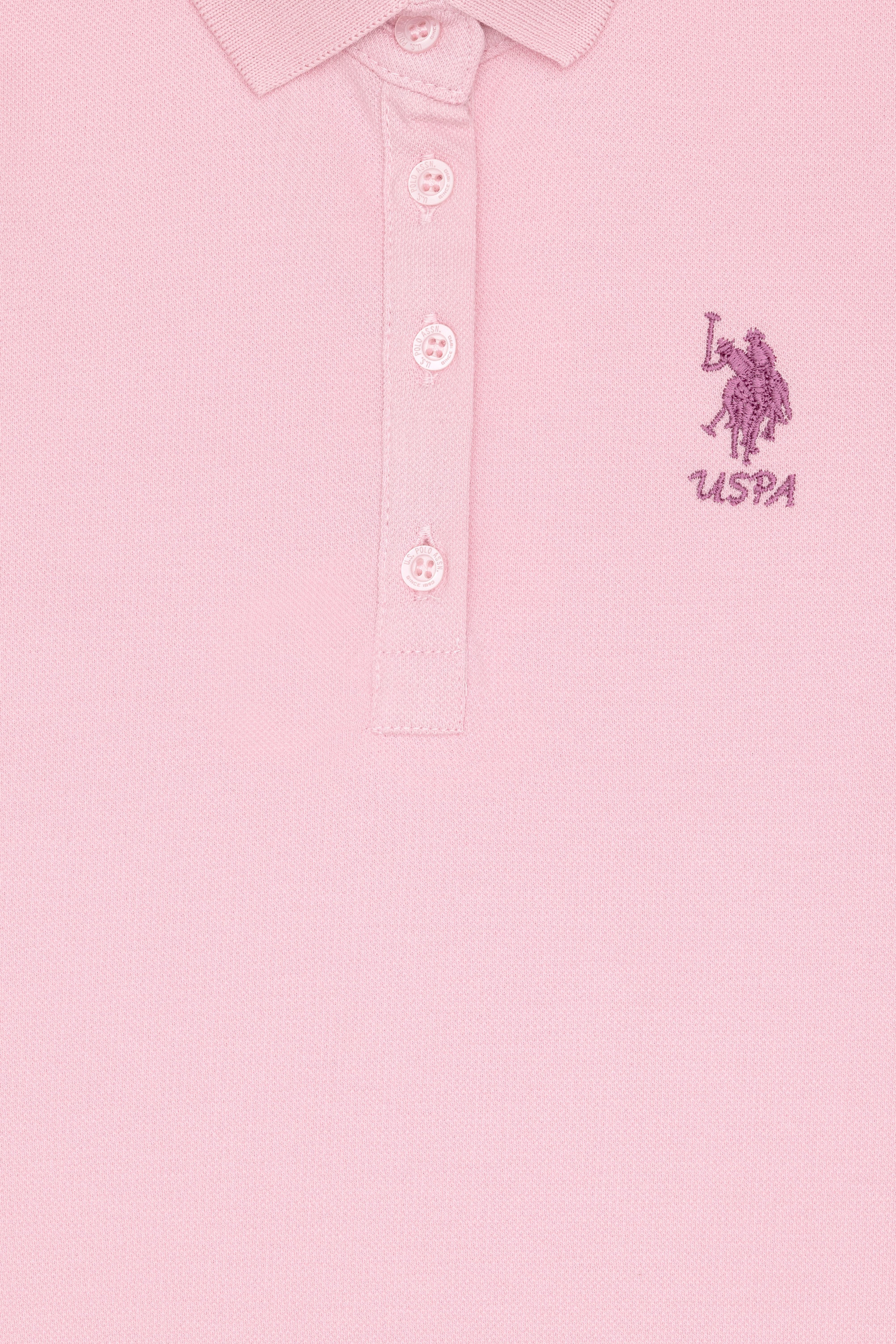 Kız Çocuk Açık Pembe Polo Yaka Kısa Kol A-Form Basic Örme Elbise - Image 6