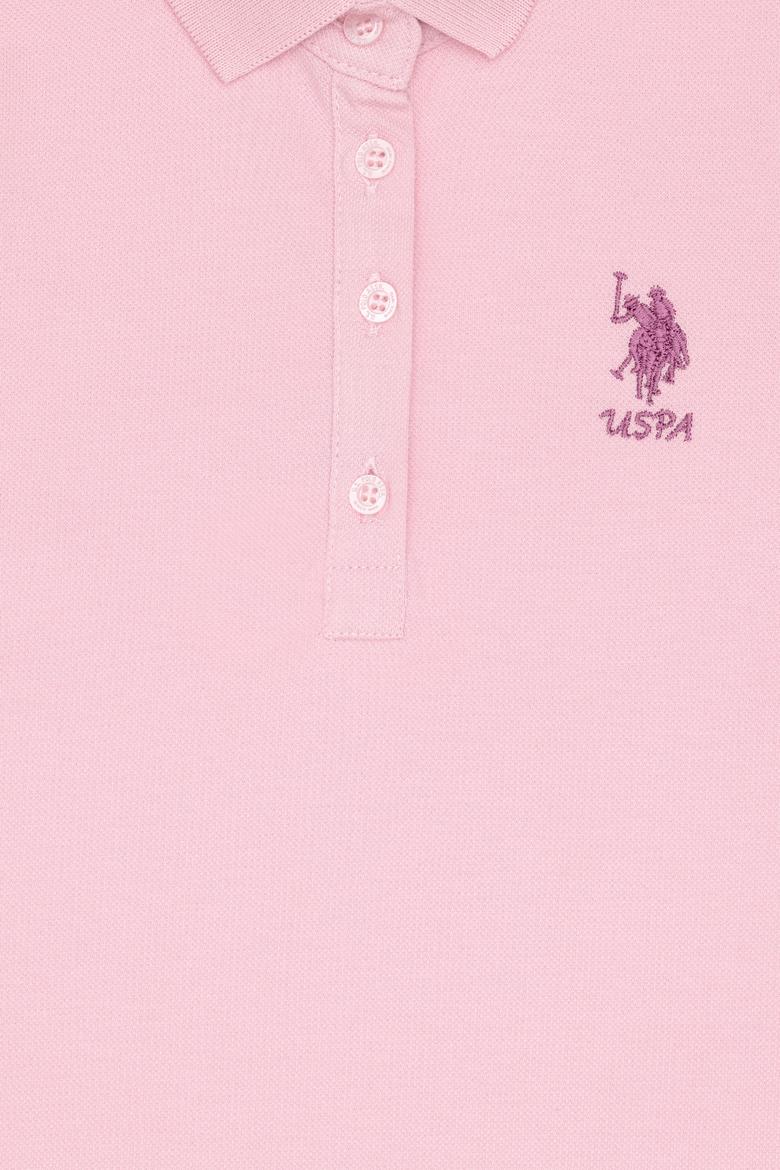 Kız Çocuk Açık Pembe Polo Yaka Kısa Kol A-Form Basic Örme Elbise - 50306051071