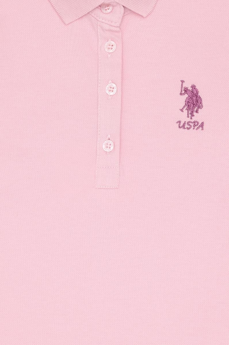 Kız Çocuk Açık Pembe Polo Yaka Kısa Kol A-Form Basic Örme Elbise