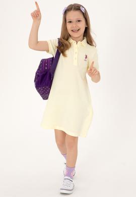 Kız Çocuk Limon Polo Yaka Kısa Kol A-Form Basic Örme Elbise - 50306051034