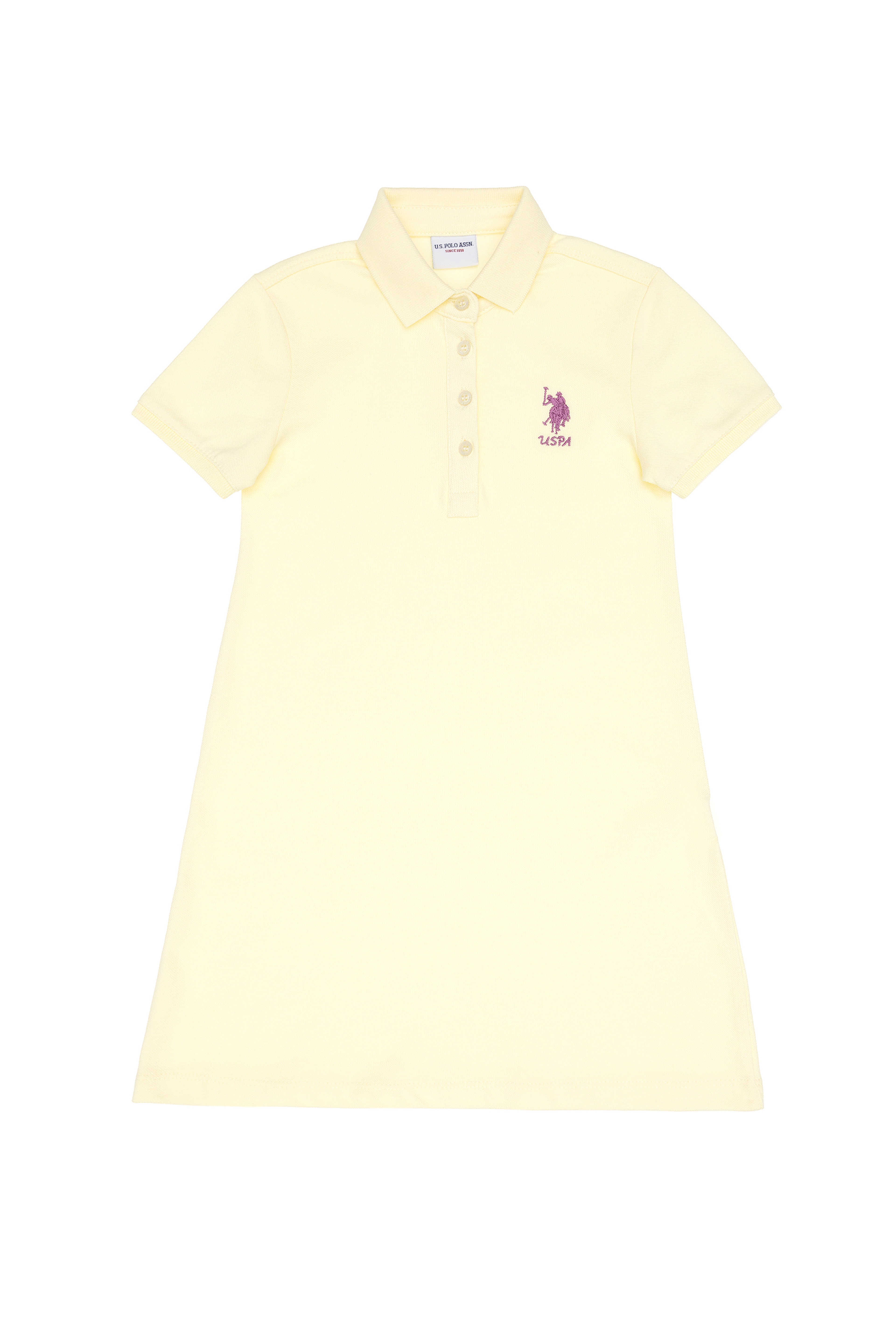 Kız Çocuk Limon Polo Yaka Kısa Kol A-Form Basic Örme Elbise