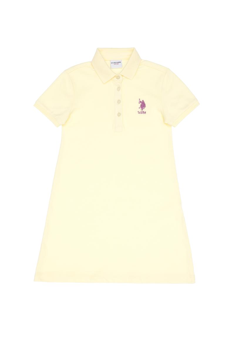 Kız Çocuk Limon Polo Yaka Kısa Kol A-Form Basic Örme Elbise - 50306051034
