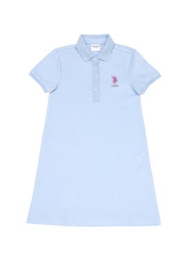 Kız Çocuk Açık Mavi Polo Yaka Kısa Kol A-Form Basic Örme Elbise - 50306051078